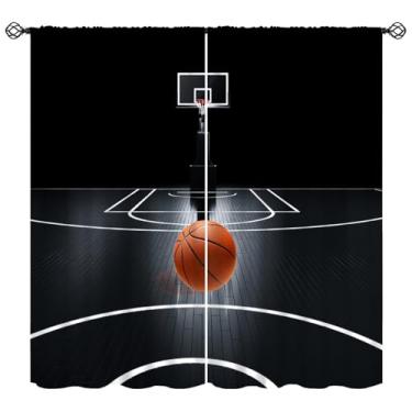 Imagem de Cortina de basquete preta para meninos, para jogos, esportes, crianças, adolescentes, basquete, janela, para quarto de crianças, sala de estar, 106 cm L x 114 cm C