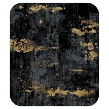 Imagem de RELEANY Tapetes laváveis, quadrados, 2,4 m, antiderrapantes, modernos, abstratos, macios para sala de estar, entrada, quarto, berçário, estampa estampada, ouro preto escuro