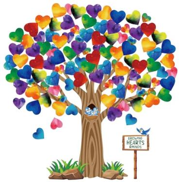 Imagem de Conjunto de decorações de quadro de avisos de árvore de coração para sala de aula, corações e mentes em crescimento, quadro de avisos, decoração de parede de árvore para decoração de parede de volta