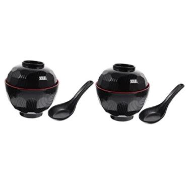 Imagem de Yalych com Crock Unbreakable Style Multi-fution Sobremesa para combinar macarrão preto creme asiático ramen cebola recipiente e colheres de comida colheres de talheres (cor: preto x 2 peças, tamanho