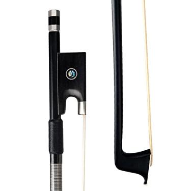Imagem de KERREY Arco de violino 4/4 tamanho completo preto fibra de carbono arco de violino branco preto Mongólia cavalo bastão redondo ébano forg resposta rápida (cor: BK, tamanho: 05)