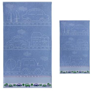 Imagem de Jogo Toalha De Banho + Rosto Lavabo Infantil Algodão Menino Menina (Azul)