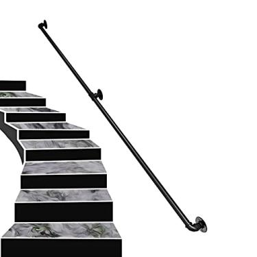 Imagem de Corrimão de tubulação/corrimão de escada de ferro forjado a vento industrial, loft interno doméstico contra a parede alça de jardim de infância antiderrapante antigo, preto (1 pés-6 m) (tamanho: 0,3 m