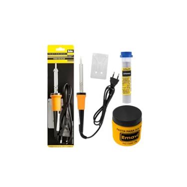 Imagem de Kit Ferro Solda 40w 9XD + Solda Tubo 25g 6SK E Pasta Para Soldar 110g 0KX Eda Soldagem Reparos Domésticos