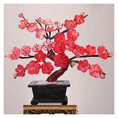 Imagem de KUYBTU Árvores Artificiais Vaso Plantas Feng Shui Jade Ameixa Jade Escultura Criativa Árvore da Sorte Bonsai Estilo Decoração para Decoração de Mesa Escritório Casa Loja Plantas Artificiais Bonsa
