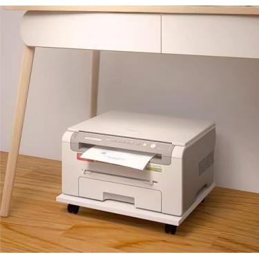 Imagem de HYUIO Suporte de impressora branco com 4 rodas giratórias Suporte móvel para copiadora de mesa para plantas de escritório 59 x 34 x 6,6 cm