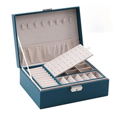 Imagem de Caixa de joias organizadora caixa de joias pequena caixa de joias armazenamento de joias viagem caixa de joias de couro de camada dupla viagem para mulheres meninas presente caixa de armazenamento de