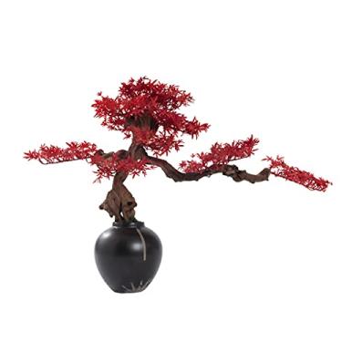 Imagem de KUYBTU Árvores artificiais, plantas, bonsai artificial, árvore de bordo vermelho realista, texturizada, vaso de flores de cerâmica, simulação de folha de bordo vermelho, sala de estar, escritório