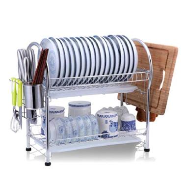 Imagem de BSNANCA Escorredor de pratos, suprimentos de cozinha, aço inoxidável 304, escorredor de pratos com escorredor de pratos de grande capacidade com suporte de talheres (D) ()