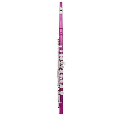 Imagem de Flauta para instrumento de flauta 16 furos fechados com chave C, flauta de desempenho de concerto, instrumentos de sopro de madeira, flauta transversal com chave E (vermelho rosa)