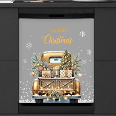 Imagem de Capa de ímã amarelo para lava-louças de caminhão de Natal, capas magnéticas para decoração de lava-louças, capa magnética para porta de geladeira, decalque de geladeira para cozinha, eletrodomésticos