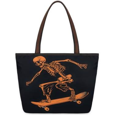 Imagem de Bolsa grande para mulheres esqueleto esporte engraçado abstrato trabalho pano bolsas com zíper reutilizável mercearia bolsa casual viagem pernoite tote bolsas adequadas para viagens, trabalho, férias