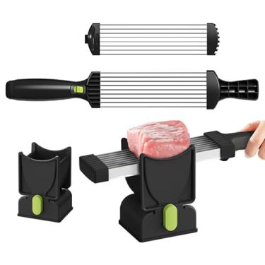 Imagem de Cortador de carne fresca para casa – Conjunto de facas de cutelo manual com espessura ajustável (2 mm/4 mm), 17 lâminas criam 18 fatias – Cortador de alimentos para carne bovina, suína, carneiro