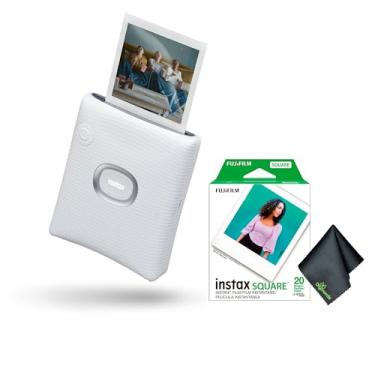 Imagem de Fujifilm Pacote de impressora para smartphone INSTAX Square Link (cinza branco) com filme instantâneo Fuji (20 exposições) + pano de limpeza de microfibra