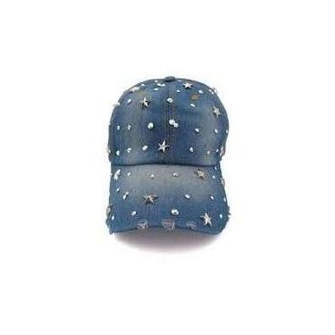 Imagem de Boné Com Fecho Regulável Jeans Com Strass Pedrinha Feminino - oem