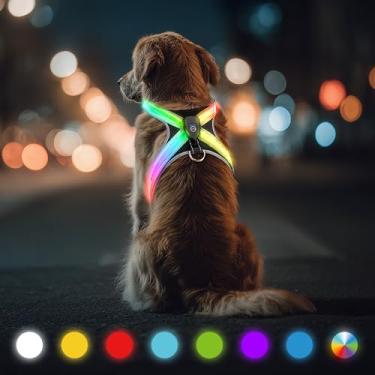 Imagem de Peitoral para cães com iluminação LED – colete refletivo e recarregável, 7 modos de iluminação, malha de ar de 3 camadas para respirabilidade e conforto, coleira iluminada ajustável para cães pequenos