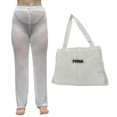 Imagem de Kit Calça Prantola Feminina e Bolsa Saida de Praia Tricot Moda Verão -