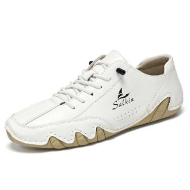 Imagem de mitvr Sapatos de condução masculinos casuais mocassins masculinos modernos tênis confortáveis para caminhada, Branco, 43