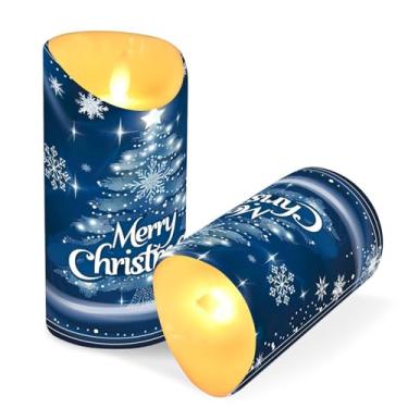 Imagem de Blueangle Pacote com 2 velas de árvore de Natal sem chama com controle remoto e temporizador, velas LED cintilantes (7,6 cm x 9,9 cm) para decoração de casa, casamento, acampamento (752)