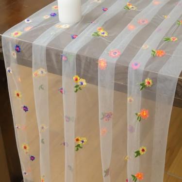 Imagem de Psasrm Conjunto de 3 corredores de mesa de flores de 3 m, 73 x 300 cm, toalha de mesa branca de tule transparente, caminho de mesa para festa de casamento, chá de bebê, aniversário, decoração de casa