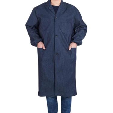 Imagem de MERIGLARE Jaleco masculino de laboratório, jaqueta jeans versátil e confortável com bolso para pintura em spray, trabalhos de manutenção e construção.