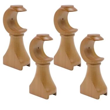 Imagem de HEVSTIL Pacote com 4 suportes de varão de cortina de madeira, suportes de extremidade de retorno para postes de 3 cm para varões de cortina, suporte de parede, madeira