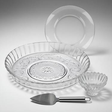 Imagem de Kit Sobremesa Bowls Prato Boleira Borda Espatula Pudim Bolo servir 4 p