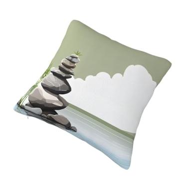 Imagem de Almofada quadrada decorativa com estampa de pedra - Design reversível, zíper oculto, poliéster macio para sofá, cama e carro - Hipoalergênico 66 cm x 66 cm