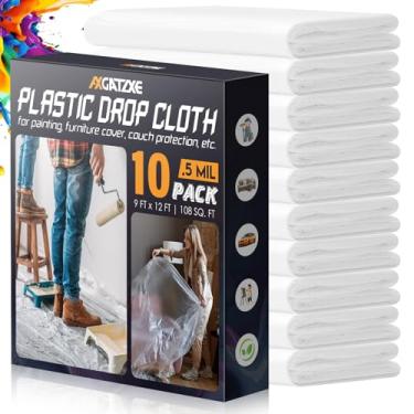 Imagem de Panos de plástico de 3,5 x 2,5 m (pacote com 10) - Folhas e lonas descartáveis para pintura, móveis à prova d'água, proteção de sofá/chão