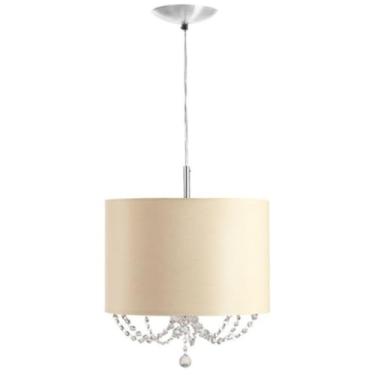 Imagem de Lustre Cupula de Tecido Cinza 30x20 com Corrente de Cristal (Bege)