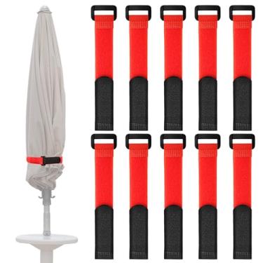 Imagem de Tiras de gravata de guarda-chuva de pátio para guarda-sóis – Tiras de segurança reutilizáveis de nylon para guarda-chuvas ao ar livre, sombra de jardim e acessórios de pátio, pacote com 10 (vermelho)