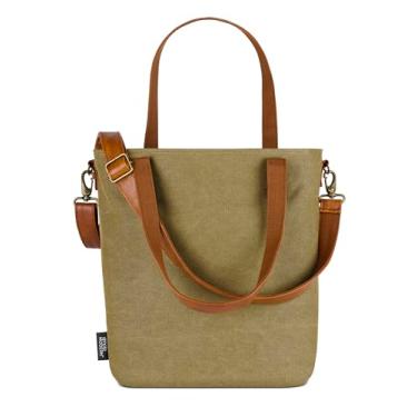 Imagem de Simple Modern Bolsa de lona feminina | Bolsa pequena com compartimentos e capa para laptop | Alças transversais de couro vegano com zíper na parte superior e bolsos | Bolsas para trabalho, escola e
