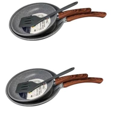Imagem de Jogo de 2 Frigideiras Antiaderentes com Espátula de Silicone, Revestimento Cerâmico, 24cm e 20cm, Cinza, Cabo Ergonômico, Compatível com Fogão a Gás, Elétrico, Cerâmico e Indução