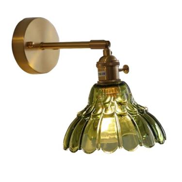 Imagem de Luminária de parede com cúpula de vidro, ajuste de altura para cima e para baixo, com uma única lâmpada, ideal para quarto, sala de estar, cozinha ou loft (verde).