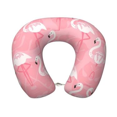 Imagem de Travesseiro de verão com estampa de folhas de palmeira flamingo leve para viagem em forma de U, almofada de espuma viscoelástica para cabeça e pescoço para aviões