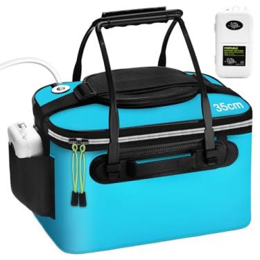 Imagem de Cosblank Balde de pesca e aerador de isca viva, balde dobrável multifuncional portátil silencioso, arejador silencioso, bolsa de EVA para acampamento ao ar livre (azul, 10 litros)