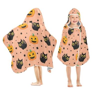 Imagem de Burbuja Black Cats Pumpkins Toalha de banho com capuz para crianças, toalha de praia de pelúcia macia absorvente para meninas e meninos 3-10 anos, 61 x 127 cm