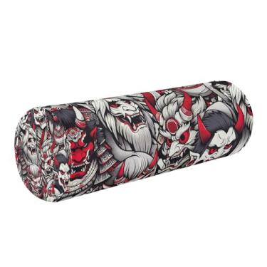 Imagem de Burbuja Almofada de rolo cilíndrico de máscara japonesa NOH para alívio da dor no pescoço, almofada de viagem cervical de espuma viscoelástica com capa lavável removível para cama, cabeça e pernas