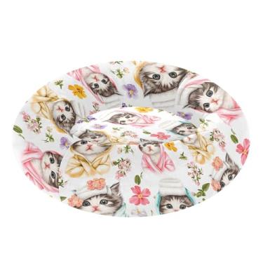 Imagem de SEHANY Cama de cachorro com estampa de gatos fofos, removível e lavável, pequena, redonda para gatos, cama fofa super macia para animais de estimação com fundo antiderrapante para cães pequenos e