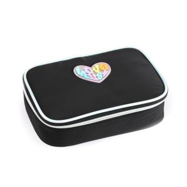 Imagem de Estojo Material Escolar Preto Coração Organizar Canetas Gel Lápis Borracha Menino Menina Tendência