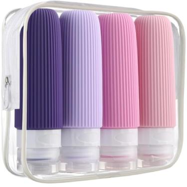 Imagem de Kit de silicone Viagem (conjunto de 4 peças) 90ml, adequado para condicionador, xampu, creme facial e cosméticos(Roxo)