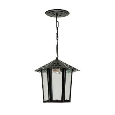 Imagem de Pendente Colonial Sextavado Vidro liso1XE27 Preto - Blumenau Iluminaçã