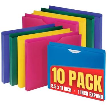 Imagem de 1InTheOffice pasta de arquivos de poliéster para arquivo, letra de 2,5 cm jaqueta de arquivo expansível, pacote com 10, sortido