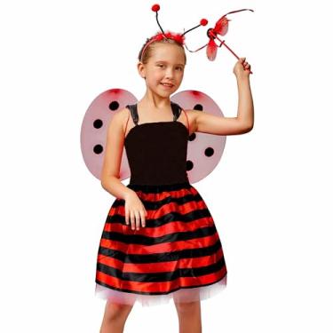 Imagem de Fantasia Abelha Infantil Com Asas Antenas Saia e Varinha (Joaninha, Único)