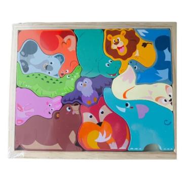 Imagem de Quebra-Cabeça 3D Infantil em Madeira – Brinquedo Educativo de Encaixe com Animais e Formas – Estimula Coordenação Motora, Criatividade, Concentração e Desenvolvimento Cognitivo (Animais Selvagens)