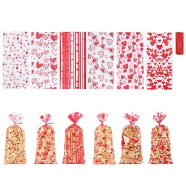 Imagem de 50 peças de sacos de embrulho de presente de celofane coração dos namorados – sacos transparentes para presentes, padaria, aniversário, casamento, decoração de lembrancinhas de festa, saco de