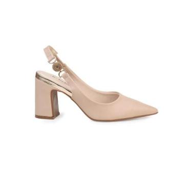 Imagem de Scarpin Slingback Bebecê Aberto com Salto Grosso, 38, Nude