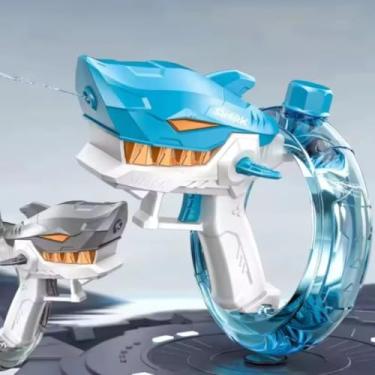 Imagem de Pistola Disparo de Agua Tubarão de Brinquedo Eletrônica, Longo Alcance com LED e Bateria Recarregável, Brinquedo Infantil para Crianças (Azul) (Cinza)