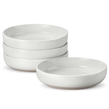 Imagem de LIANYU Conjunto de 4 tigelas de macarrão, tigelas grandes de 1000 ml, pratos de massa largos e rasos para cozinha, seguro para micro-ondas e lava-louças, branco nevado