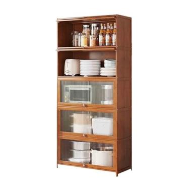 Imagem de hezhuhe2258 Aparador de sala de jantar com porta de vidro de 5 camadas com armazenamento para café e chá, inclui compartimentos de armazenamento de 172 cm